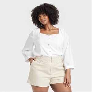 A New Day XXL Womens Blouse Balloon 3 4 Sleeve Squareneck White